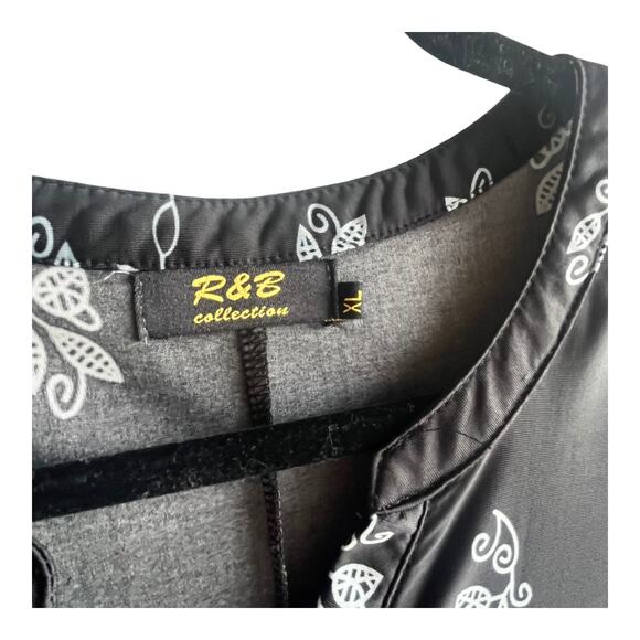 R & B Collection DRESS Women's XL Long Sleeve French Paisley Black Gray White V - Picture 5 of 9